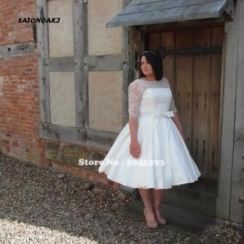New Short Beach Wedding Dress 2020 Scoop Neck Half Sleeves Plus Size A Line Bridal Gowns Vestido De Novia Online Shop Undefined