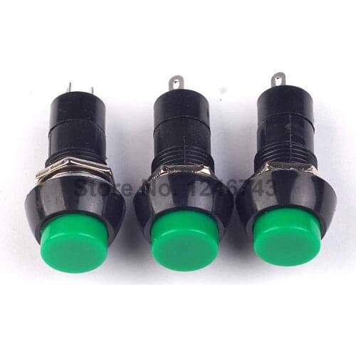 10PCS/Lot Self Locking Switch PBS-11A 3A/250V Green Push Botton