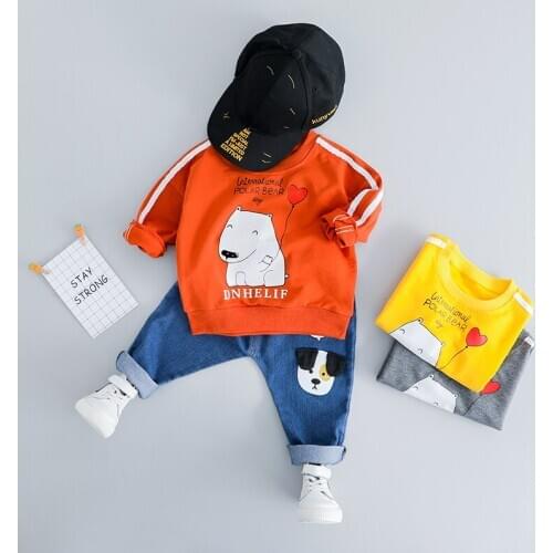 Spring Autumn Baby Girls Boy Clothes Children Cartoon Dog T-Shirt Jeans 2Pcs/Set Toddler Casual Clothing Infant Cotton Tracksuit