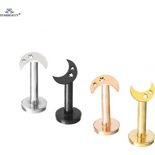 2 pcs/lot Star Moon Shape Nose Piercing Helix Piercing Tragus Piercing Labret Lip Ring Nose Ring Golden Earrings Pircing Jewelry