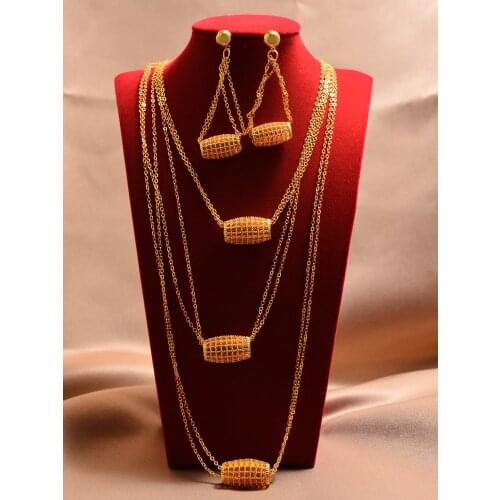 24K Dubai Gold Color Jewelry Sets For Women African India Party Wedding Necklace Pendant Earrings Jewellery Set Engagement Gifts