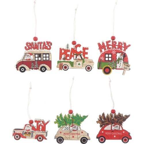 3pcs/set Christmas Decoration Wooden Pendants Old Car Pattern Pendant Christmas Tree Ornaments