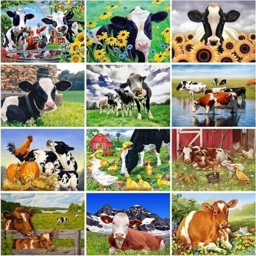 Cow Animal DIY 5D Diamond Painting Rhinestones Mosaic Full Round Drill Flower Diamond Embroidery Cross Stitch Kits Home Decor