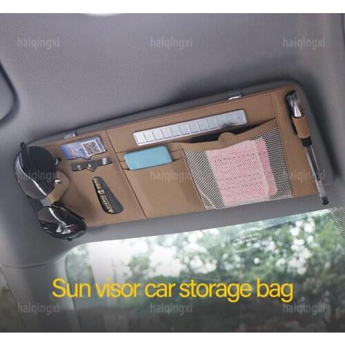 Car Sun Visor Organizer Pocket Leather Sunshade Clip Storage Bags Card Glassed Bill Pen Cash Holder Stowing Tidying Storage Box