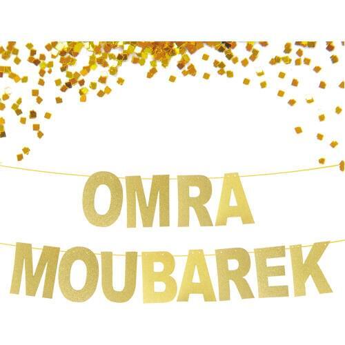 Glitter Gold Banner Omra Moubarek, Ramadan mubarak banner, Eid Mubarak Decorations, Muslim Festival New Year Decoration