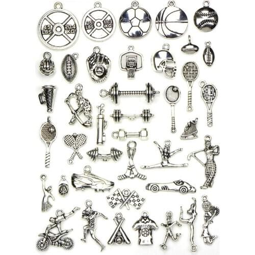 20pcs/lot Random Mix Bracelets Charms Lot Jewelry Making Metal Dumbbell Floating Charms Pendants For Craft Necklace Supplies