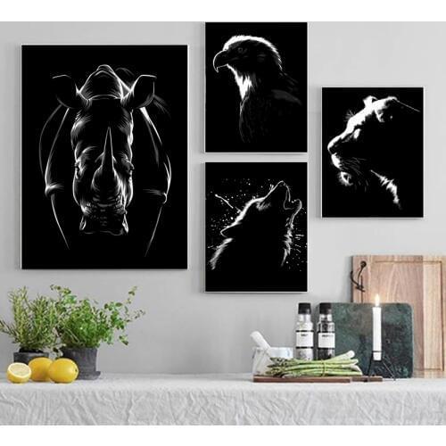 Black White Bear Rhinoceros Chimpanzee Wall Art Canvas Painting Nordic Posters And Prints Wall Pictures For Living Room Decor