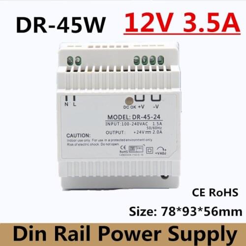 DR-45-12) 45W Din Rail mounted Power Supply Transformer 110V/220V AC to DC 12V 3.5A 45W Output fuente de alimentacion 12v