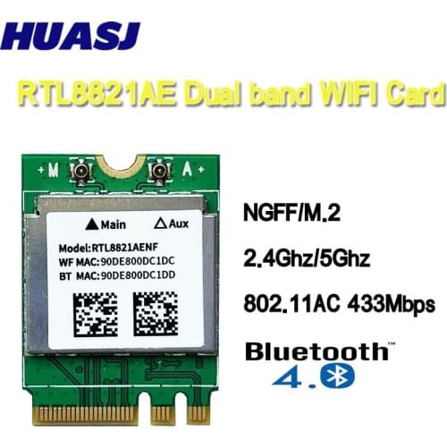 Dual Band 2.4+5 GHz 433M Bluetooth V4.0 NGFF M.2 Wireless Card For RTL8821