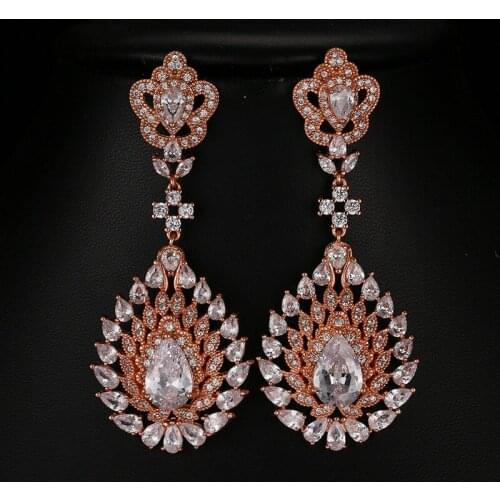 Ekopdee 2021 High Quality Bohemian Zircon Earrings For Women Classic Long Drop Crystal Cubic Zirconia Earring Wedding Jewelry