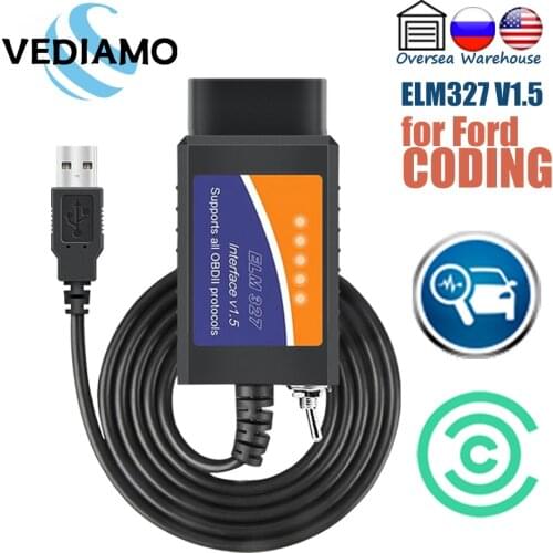 USB ELM327 V1.5 with HS / MS CAN Switch FORSCAN OBD2 Scanner USB Adapter for Ford Coding ELMconfig, FoCCCus OBDII Code Reader