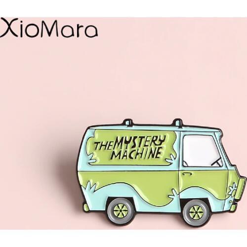 THE MYSTERY MACHINE Enamel Pins Scooby Cartoon Travel Bus Brooches Lapel Pin Shirt Bag Funny Badge Cartoon Jewelry Gifts Friends