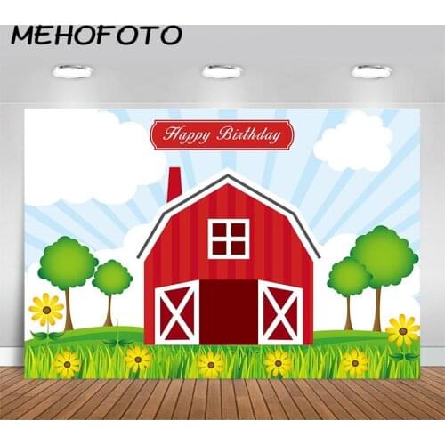 Farm Birthday Party Photography Backdrop Cartoon Red Barn Decoration Photo Background Photo Booth Studio Props