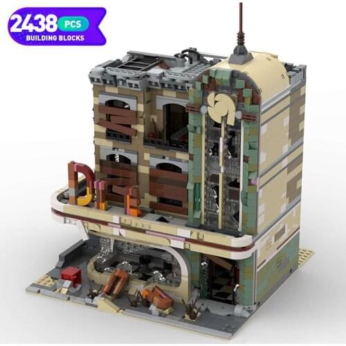 MOC City Architecture Restaurant Building Block Assembly Model Abandoned House Creativity Block Street Children Toys Gifts