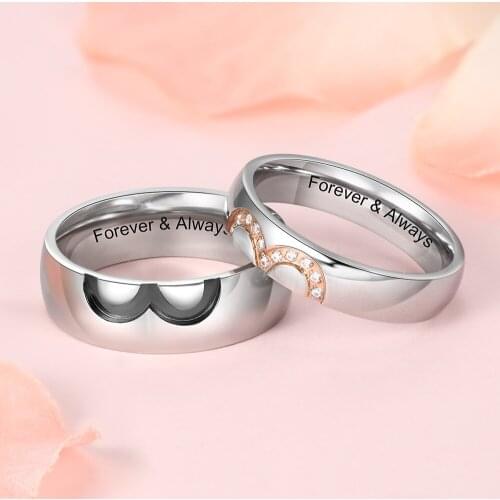 Personalized Engraved Promise Ring Stainless Steel Couples Wedding Engagement Bands Set for Women Men