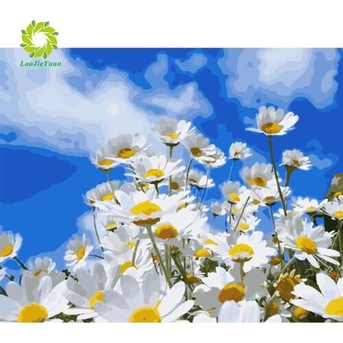 LaoJieYuan Full Square/Round Diamond Painting Kit Landscape 5D DIY Embroidery Mosaic Daisy Flowers pebble round Decorations Home