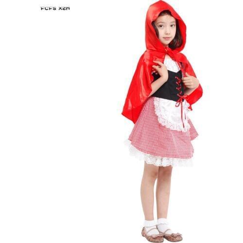 M-XL Fairy tale Girls Little Red Riding Hood Cosplay Kids Children Halloween Maid Costumes Carnival Purim Stage Show party dress