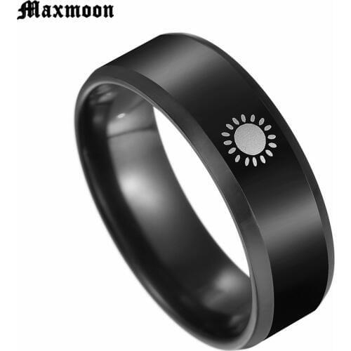 Maxmoon Black Titanium Stainless Steel Ring Sun Moon Star Islam Religious Men Band Punk Rings Dad Father Boy Jewelry