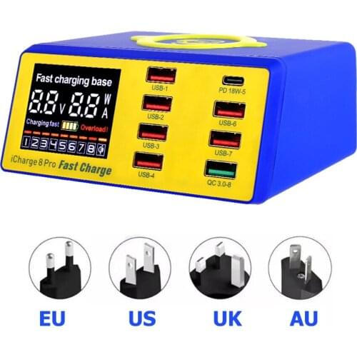 MECHANIC 8 Port USB smart charge support QC 3.0 Wireless charge Wireless charging with LCD display for Mobile phone charging