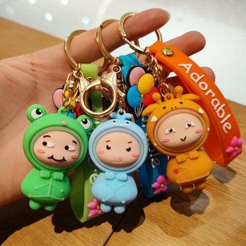 Cute Anime Doll Keychain Cartoon Frog Chick Giraffe Pendant Key Chain Car Bag Charm Resin Keyring Trinket for Women Couple