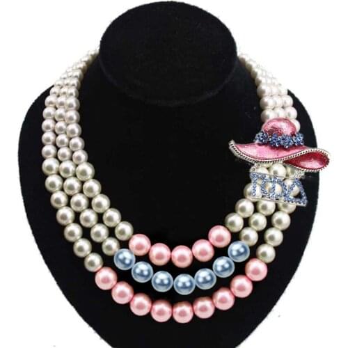Custom letter Multi layers statement Necklace Women Gamma Phi Delta Pink Light Bule long Pearl Necklace set