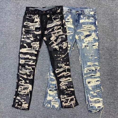 Men jeans hyperbole Stick cloth Slim straight pants Embroidered patch High quality jeans men