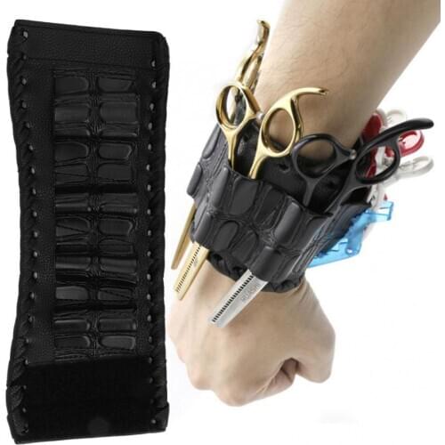 Fashion Hair Stylist PU Leather Barber Wristband Scissor Pouch Cases Bag Salon Hairdresser Scissor Wristband Holster Folding Bag