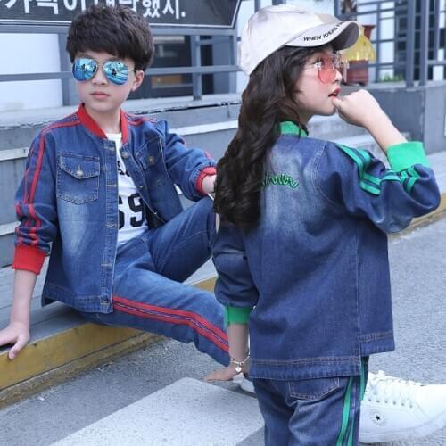 Male child clothing autumn sets big girls cotton 100% 2020 denim suits baby kids spring boy long-sleeve coats and pants