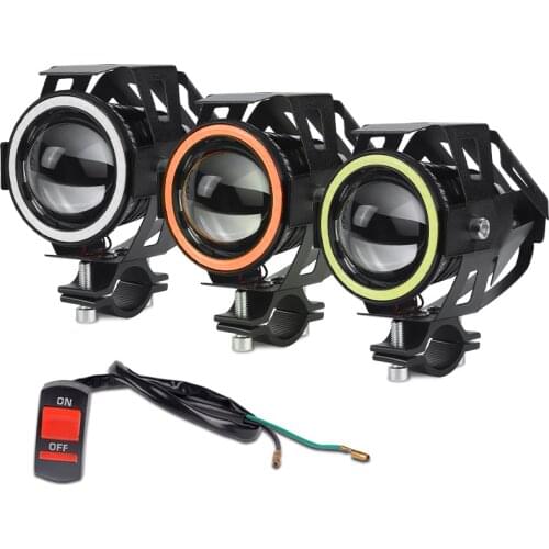 DERI Angel eye & devil eye Moto LED Headlight + Switch Motorcycle Spotlight LED Driving U7 Moto Fit Bicycles Motor bikes Cars