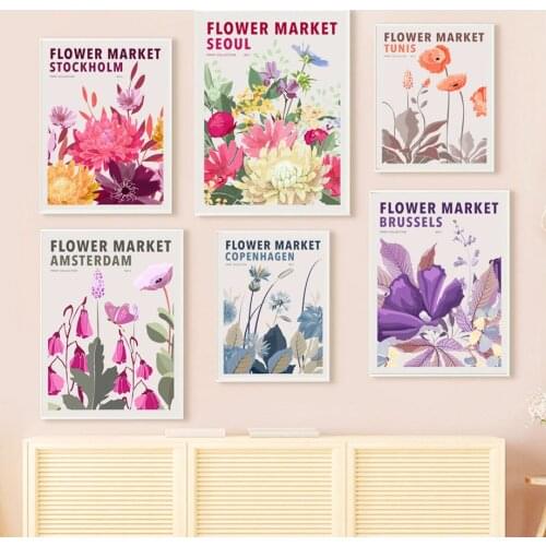 World City Names Flower Market Abstract Wall Art Canvas Painting Nordic Posters And Prints Wall Pictures For Living Room Decor