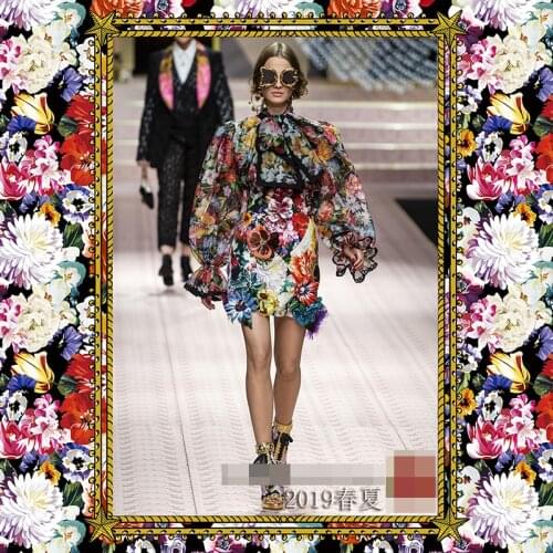 2019 new flower print clothing fabric dress shirt fashion material beautiful polyester printing fabric 145cm wide transparent