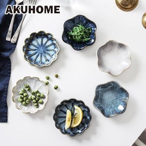 Originality Ceramics Plate Flavor Small Dish Seasoning Dish Food Plate A European Flower Dish Ceramics Tableware White Blue