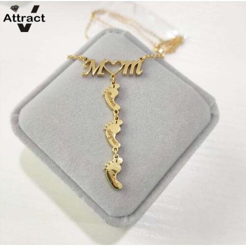 2020 New MOM Necklace Baby Feet Custom Name Necklace Letter Pendant Necklace Birthday Gift Choker Mothers Day