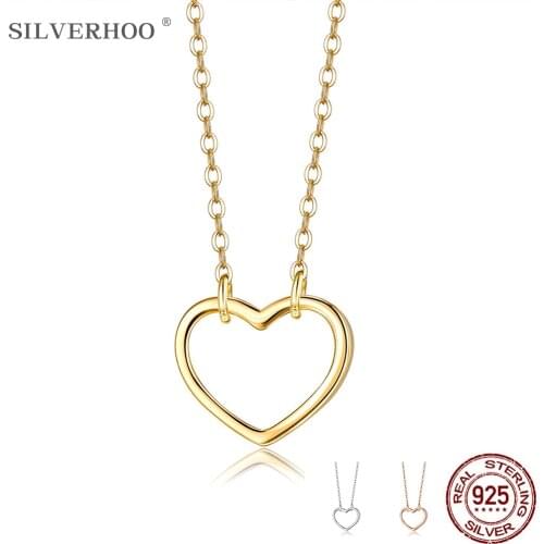 SILVERHOO Simple Style Heart Necklace For Women S925 Sterling Silver Love Shape Pendent Necklace Three Color Choose Fine Jewelry
