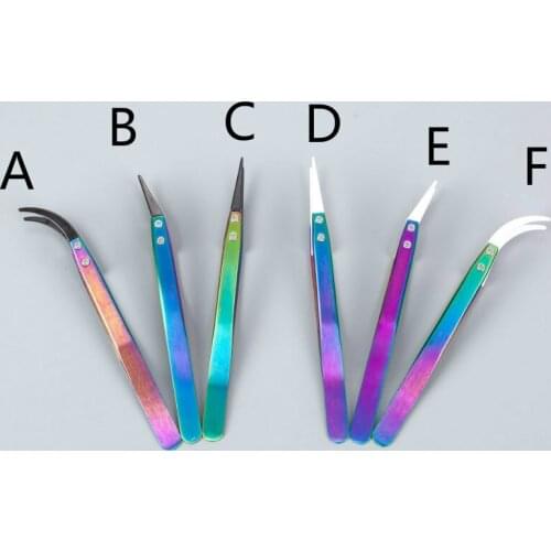 FATUBE Rainbow Stainless steel + ceramic tweezers Anti-static Corrosion Resistant Heat Resistant Dismountable Insulated tweezers