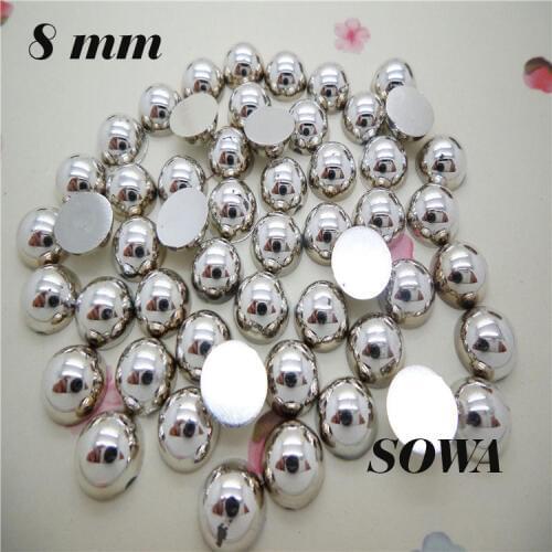 Size 8mm 2000Pcs/lot Gold/Silver Color Craft ABS Flatback Half Round Pearls Scrapbook Beads For DIY Jewelry Accessories