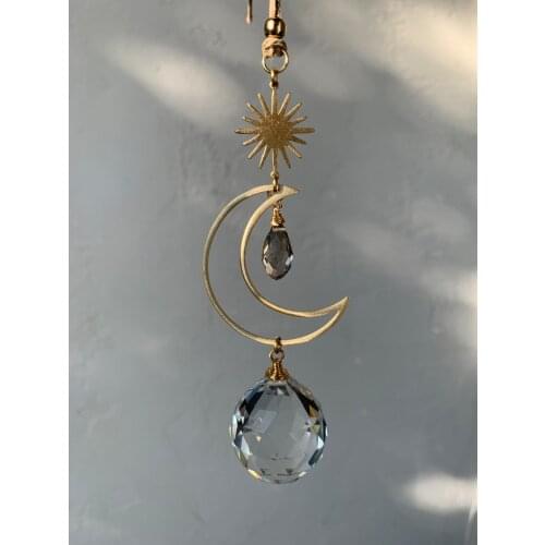 Simple Moon Suncatcher Prism Rainbow Light Catcher Boho Bedroom Home Decoration Fairy Room Wall Hanging Decor Gift Suncater Deco