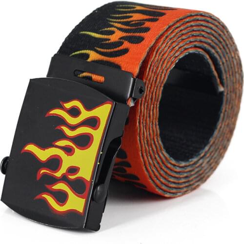 New Style Flame Print Belt Men Women Unisex Plain Webbing Belts High Quality Nylon Belts Fashion Men Jeans Waist Belt Waistband