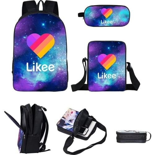 Likee Backpack Double Layer Zipper Back Pack 3D Print LIKEE Video App Bag 3pcs/set Pencil Case Heart Cat Bagpack Girls Russia
