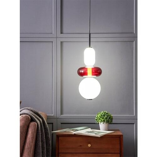 Nordic Stained Glass Pendant Lights Modern Restaurant Bar Art Deco Lighting Dining Room Bedroom Bedside Luster Pendant Lamps LED