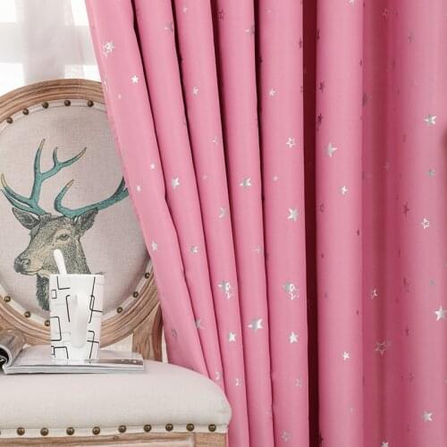 Modern Simple Pure Color Pink Shiny Silver Star Curtains for Bedroom Living Room Study Blackout Curtains Custom