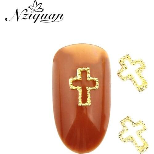 20 pieces of NZIQUAN Charm Jesus Manicure Gold Alloy Rhinestone Hollow Cross for Nails Strass Charm DIY3D Nail Art Decoration