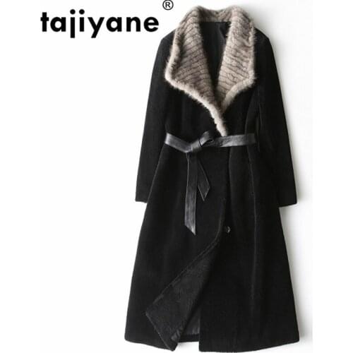 Sheep Cloth Shearing Women Real Fur Clothes Mink Fur Collar Winter Long Coats Lapel Slim Lamb Fur Coat Vintage Coat Women ZT222