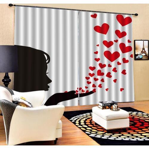 Wedding curtains romantic heart curtains 3D Blackout Curtains For Living room Bedding room Drapes Cotinas para sala