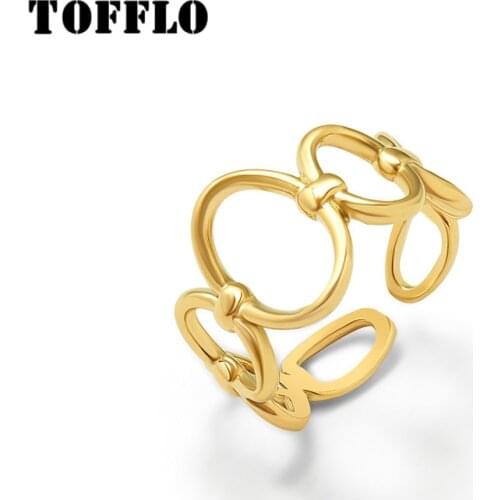 TOFFLO Stainless Steel Jewelry Ins Minimalist Geometric Ellipse Splicing Ring Female Index Finger Ring Opening Ring BSA151