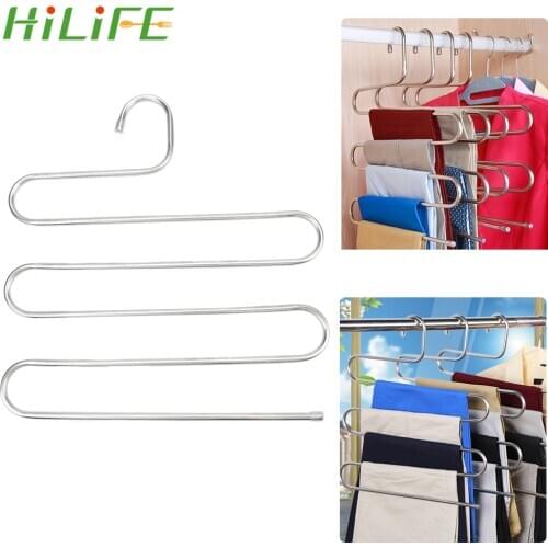 HILIFE Multifunction Pants Closet Belt Holder Rack Stainless Steel Trousers Hanger S-type 5 Layers Wardrobe Organizer