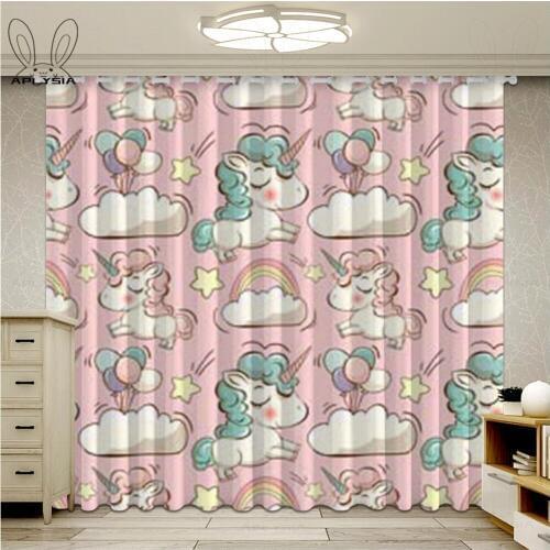 New Style Blackout Curtains for Children Living Room Girl Bedroom Pink Unicorn Window Ultra-thin Micro Shading Drapes