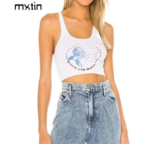 2021 Summer Vintage White Cropped T Shirt Women Tops Tees O Neck Sleeveless Stretch Slim Female Sexy Ladies Harajuku T-Shirt