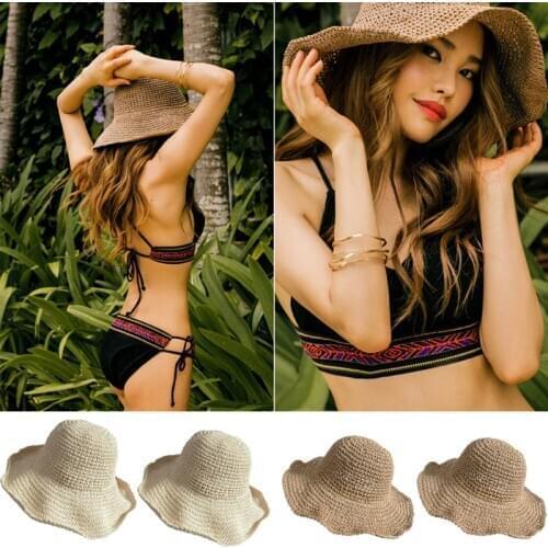 Women New Fashion Ladies Summer Hoilday Floppy Straw Hat Wide Brim Beach Foldable Bow Flower Straw Sun Hat Sun Cap Hot Sales