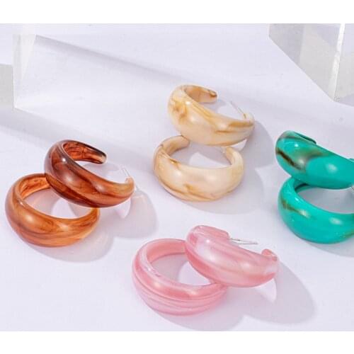 Fashion Geometric Acrylic Earrings For Women Vintage Round New C shape Peacock Blue Earring 2021 Trend Hanging Statement Jewelry